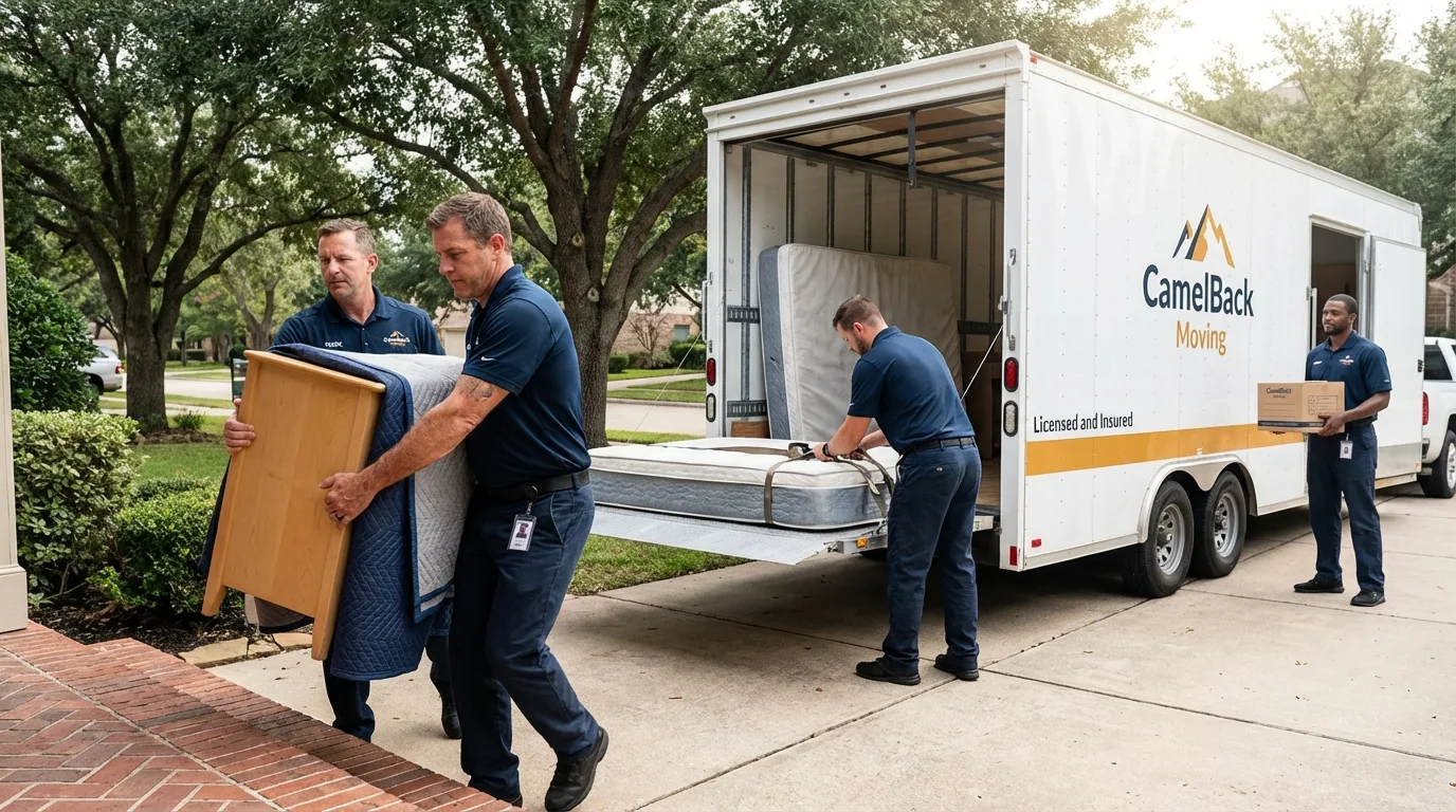 Crew loading residential truck for cross-state move from Hebron, IL