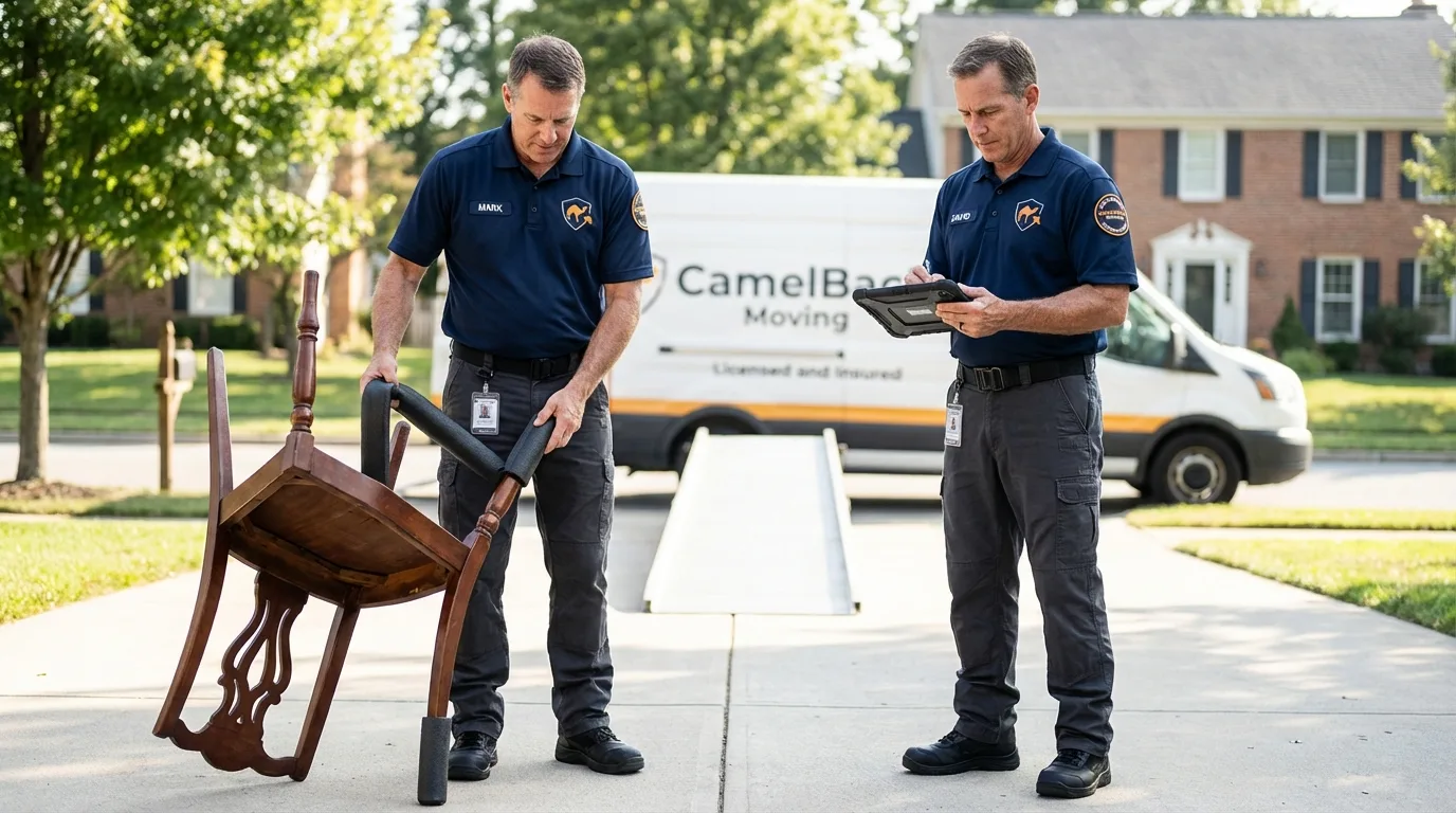 Movers inspecting furniture for damage prevention before loading in Hebron, IL